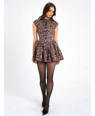 Jacqueline Backless Cheetah Print Mini Puffy Dress