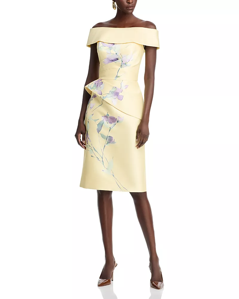 Teri Jon by Rickie Freeman Mikado Floral Peplum Dress