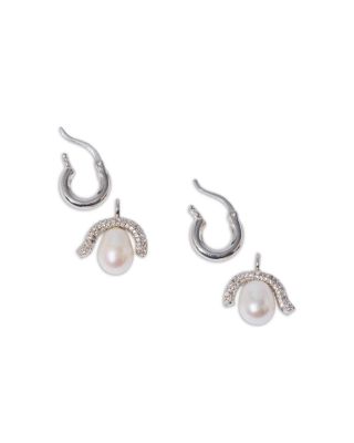 Baby Paris Detachable Pav&eacute; & Cultured Freshwater Pearl Charm Hoop Earrings