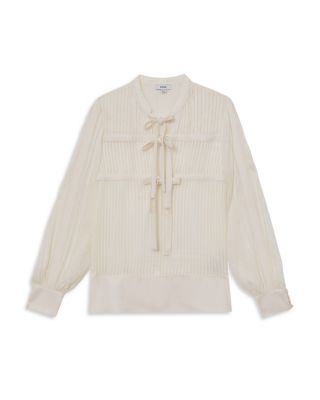 Josephine Shadow Stripe Tie Neck Blouse