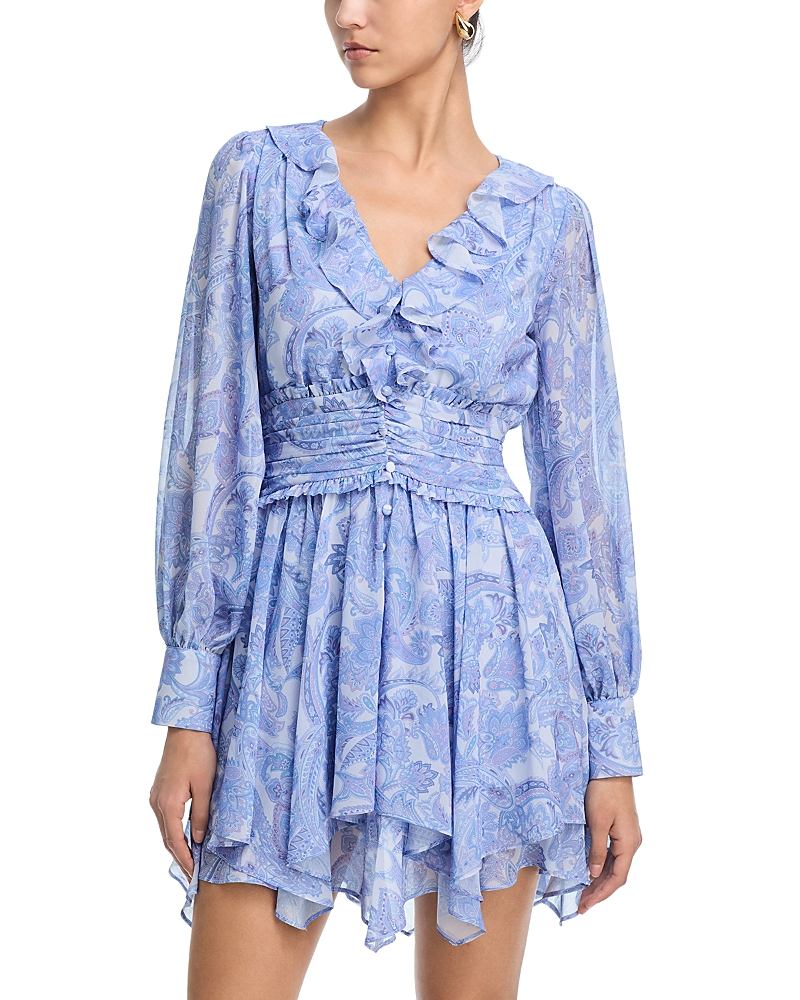 Aqua Paisley Long Sleeve Gathered Mini Dress - Exclusive