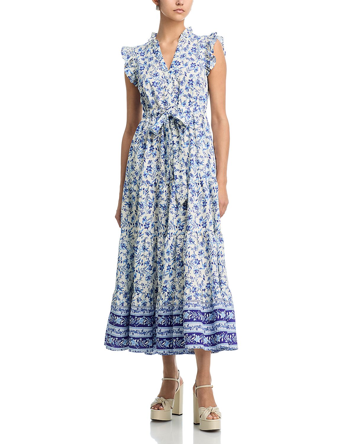 Aqua Short Sleeve Floral Border Button Down Maxi Dress - Exclusive