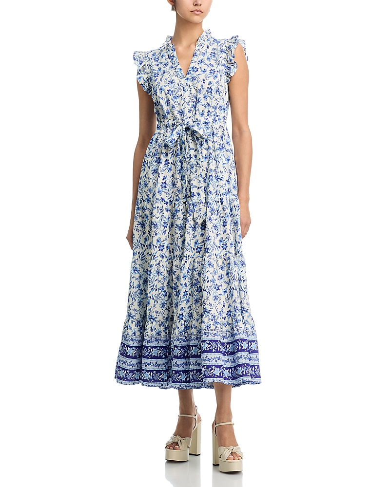 Aqua Short Sleeve Floral Border Button Down Maxi Dress - Exclusive