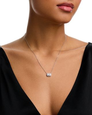 Luxe Collection Certified Lab Grown Diamond Cushion & Round Halo Pendant Necklace in 14K White Gold, 1.15 tcw