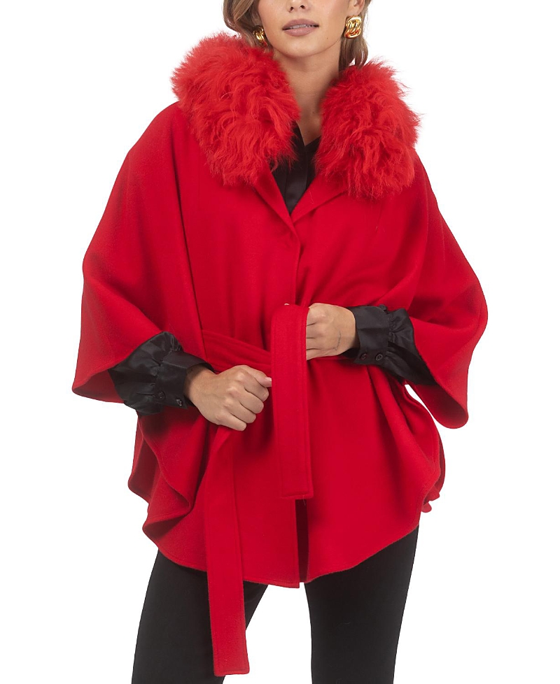 Gorski Select Wool Belted Cape with Select Lamb Collar