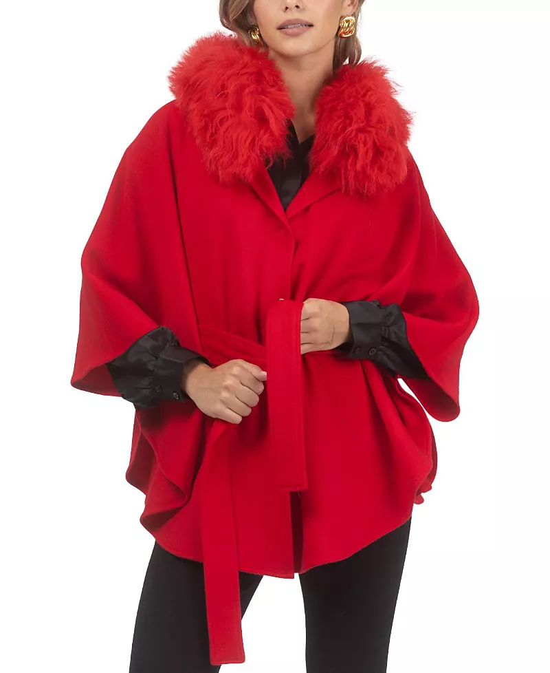 Gorski Select Wool Belted Cape with Select Lamb Collar