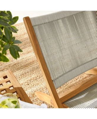 Vienna Outdoor Patio Teak and Rope Folding Lounge Chairs and Side Table, Set of 3