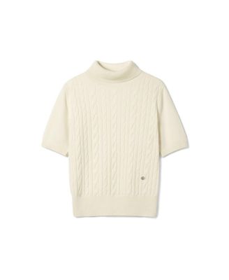  Cable Knit Baby Cashmere Turtleneck Top
