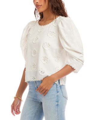 Puff Sleeve Embroidered Top