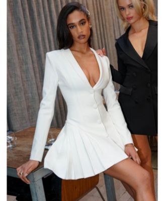  Delia Long Sleeve Blazer Dress with Pleated Detail