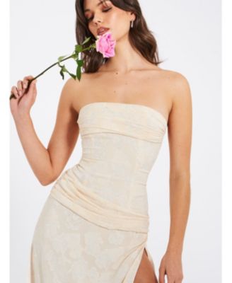 Xatia Strapless Jacquard High Slit Maxi Dress