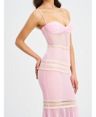  Pallas Bodycon Crochet Lace Trim Mermaid Maxi Dress