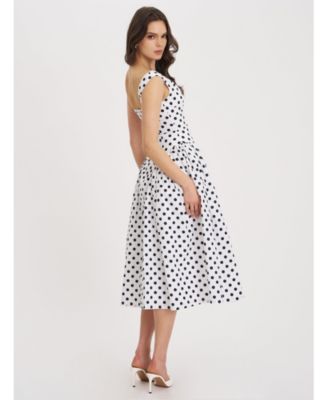Rahma Polka Dot Drop Waist Midi Cotton Poplin Dress
