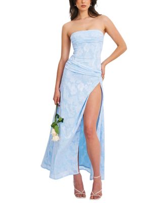 Xatia Strapless Jacquard High Slit Maxi Dress