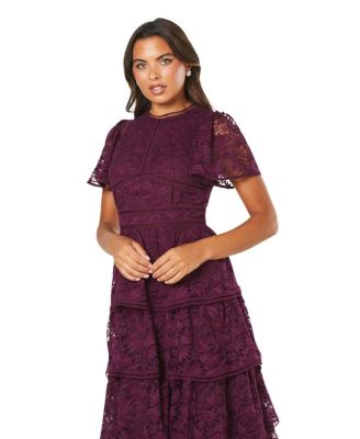 Flutter Sleeve Tiered Lace Dress