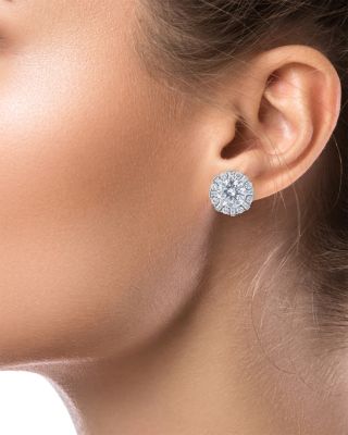 Baguette & Round Cubic Zirconia Halo Stud Earrings