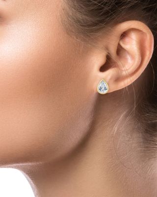 Pear Shape Cubic Zirconia Bezel Stud Earrings