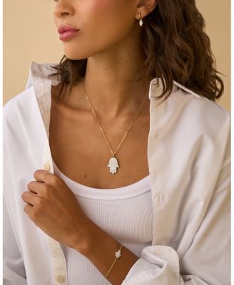 14K Yellow Gold Diamond Mini Infinity Hamsa Huggie Hoop Earrings, 0.21 tcw