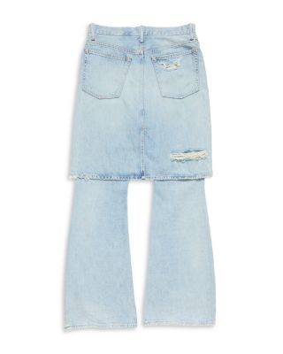 Layered Denim Skirt Jeans in Light Blue