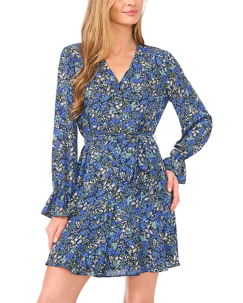 CeCe Tie Waist Flared Cuff Dress