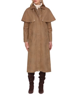 Faux Suede Cape Trench Coat