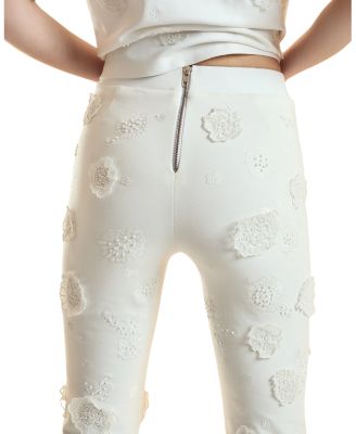 3D Flowers Ponte Knit Cropped Pants