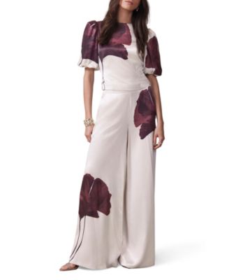  Women's Floral Print Satin Trouser