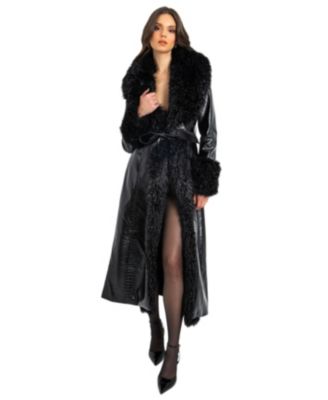  Zella Faux Fur Trim Faux Croc Leather Coat
