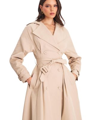  Ulila Double Breasted Pleated Cotton Blend Trench Coat
