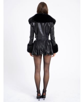 Ziah Cropped Faux Leather Jacket with Fur Collar