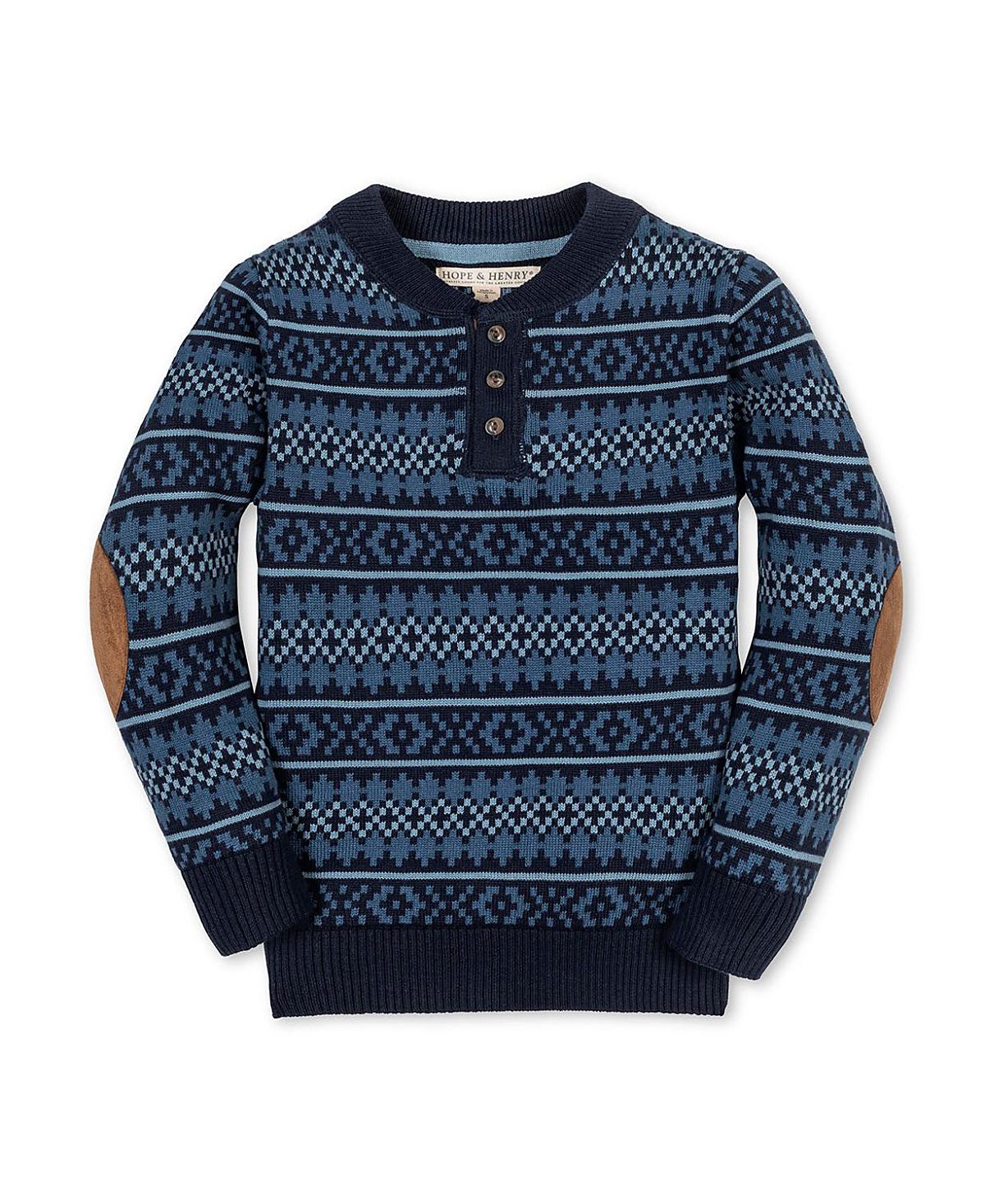 Hope & Henry Boys' Organic Long Sleeve Henley Pullover Sweater with Elbow Patches - Little Kid, Big Kid