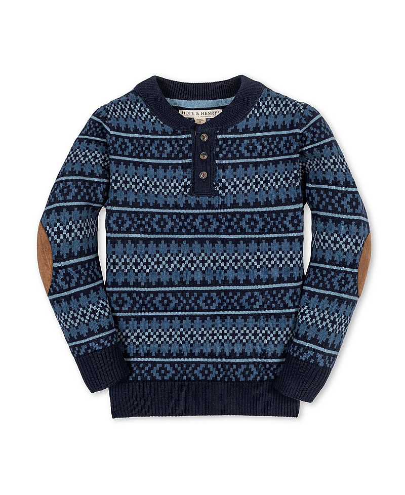 Hope & Henry Boys' Organic Long Sleeve Henley Pullover Sweater with Elbow Patches - Little Kid, Big Kid