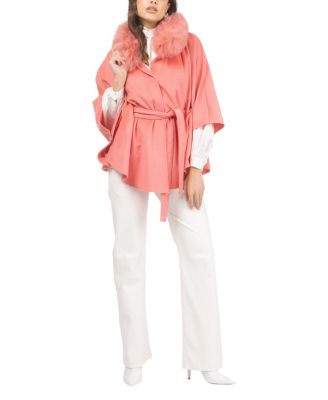  Select Wool Belted Cape with Select Lamb Collar