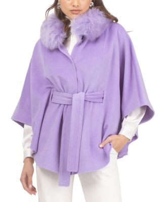  Select Wool Belted Cape with Select Lamb Collar