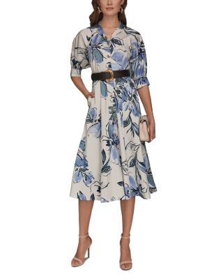 Puff Sleeve Midi Shirt Dress