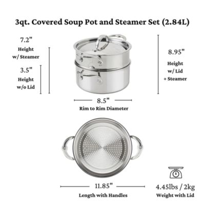 ProBond Luxe 3-Qt. Polished Professional Clad Stainless Steel Soup Pot and Steamer Insert Set