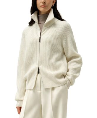  Ribbed-Knit Turtleneck Zip Cardigan