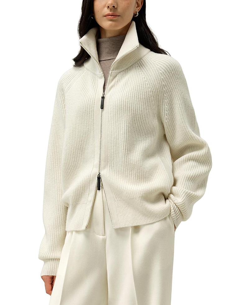 Lilysilk Ribbed-Knit Turtleneck Zip Cardigan