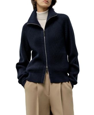 Lilysilk Ribbed-Knit Turtleneck Zip Cardigan