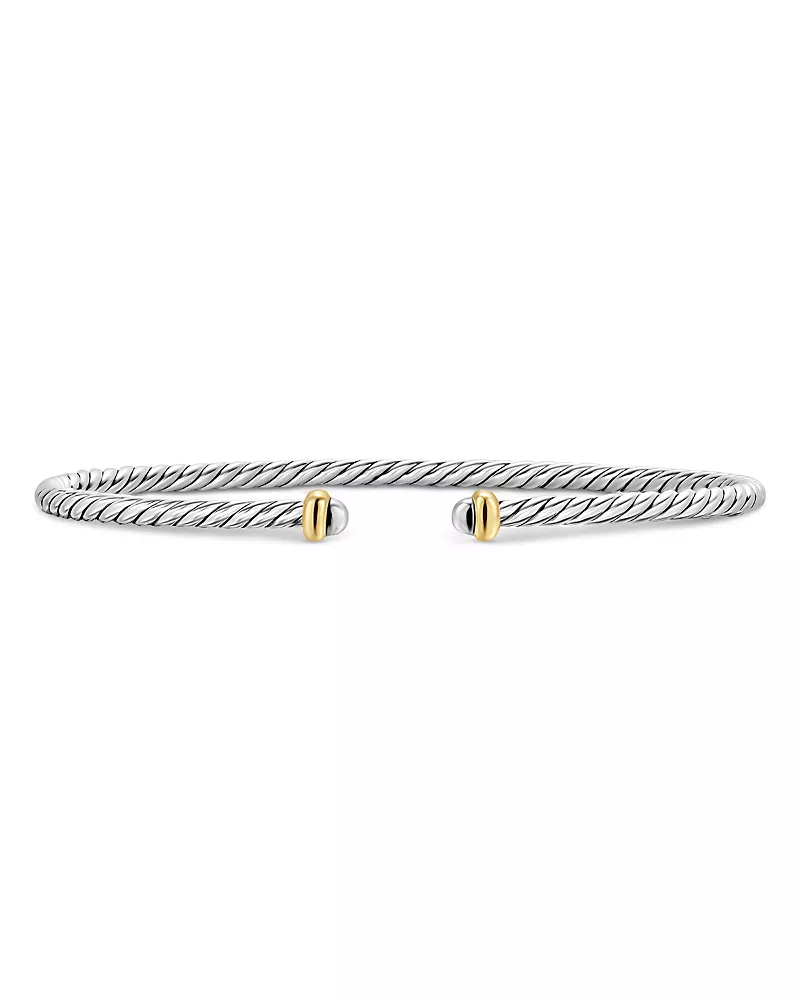Micro Cable Flex Bracelet in Sterling Silver with 14K Yellow Gold, 2.6mm