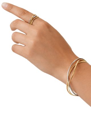 Diamond Triple Layer Crossover Bangle Bracelet in 18K Yellow & White Gold, 0.76 tcw