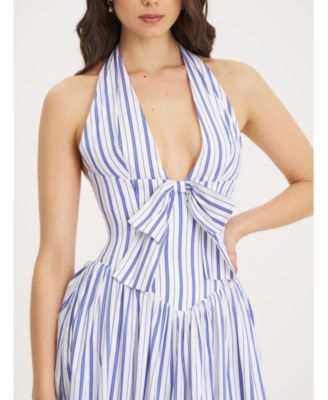 Mackenna Stripe Halter Smock Back Maxi Dress
