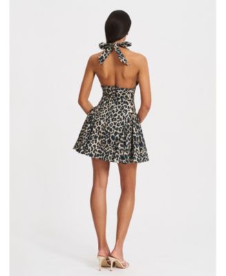 Mackenzie Cheetah Print Halter Linen Mini Dress