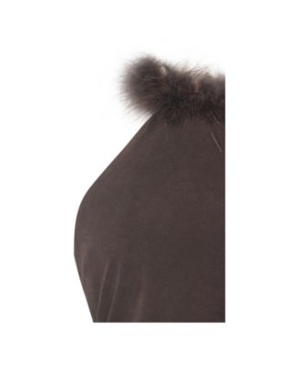 Yael Suede Faux Fur Halter Mini Dress