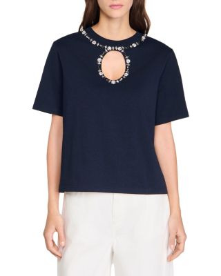 Rhinestone Open Work Tee