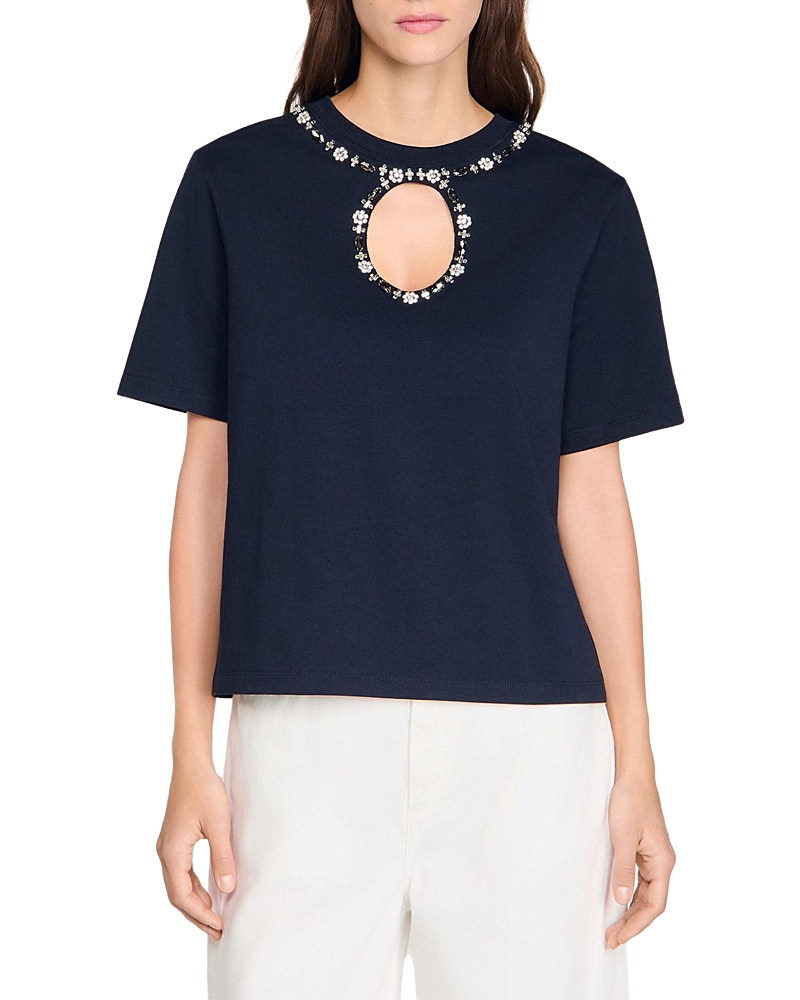 Sandro Rhinestone Open Work Tee