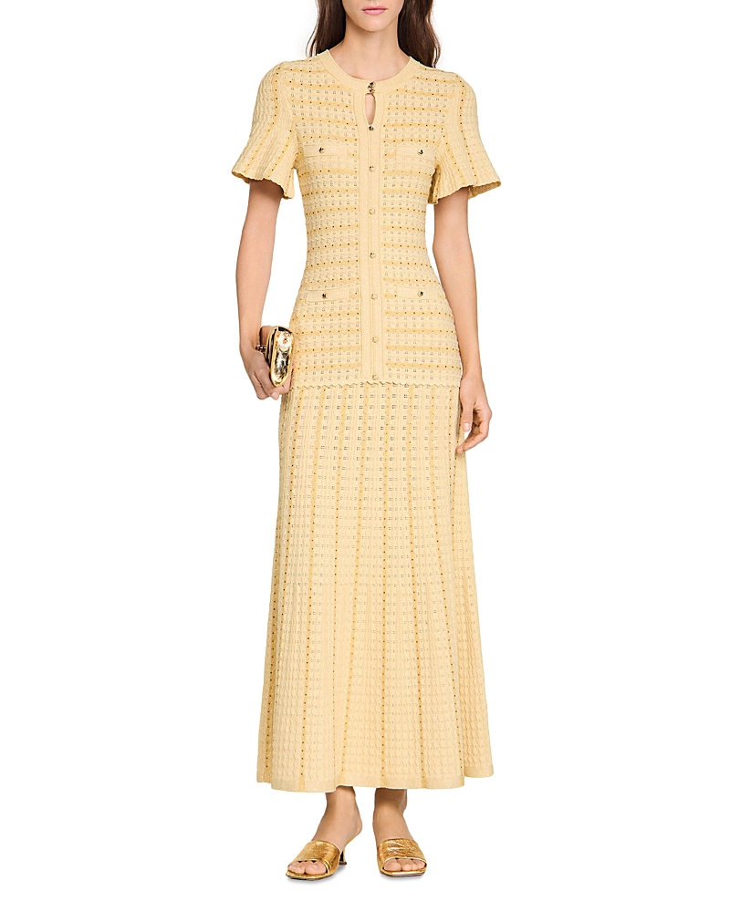 Sandro Rhinestone Knit Maxi Dress