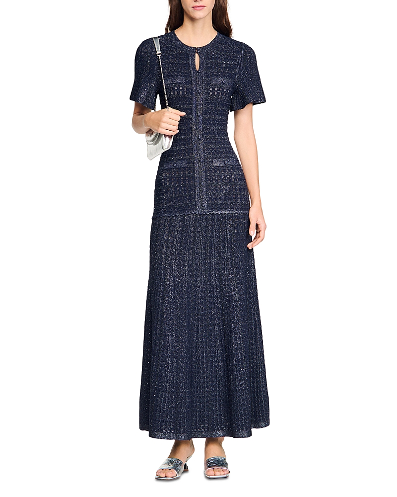 Sandro Rhinestone Knit Maxi Dress