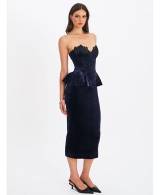  Pascha Lace Applique Strapless Peplum Maxi Dress