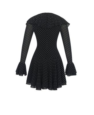 Omari Chiffon Polka Dot Ruffled Neckline Mini Dress